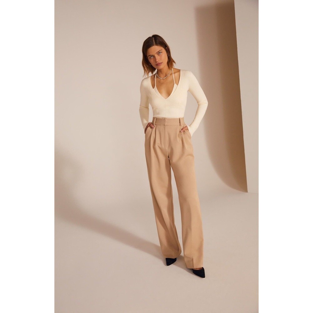 Favorite Daughter The Favorite Pant Beige Pleated Trousers Size 6 NWT Small Flaw
